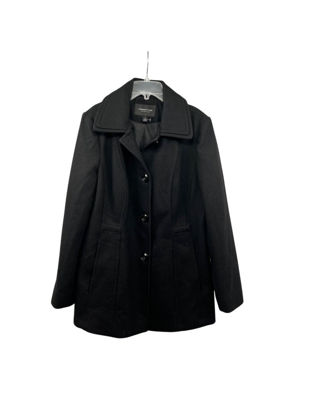 London Fog Womens Wool Blend Pea Coat Button Up Black Size Large Pockets